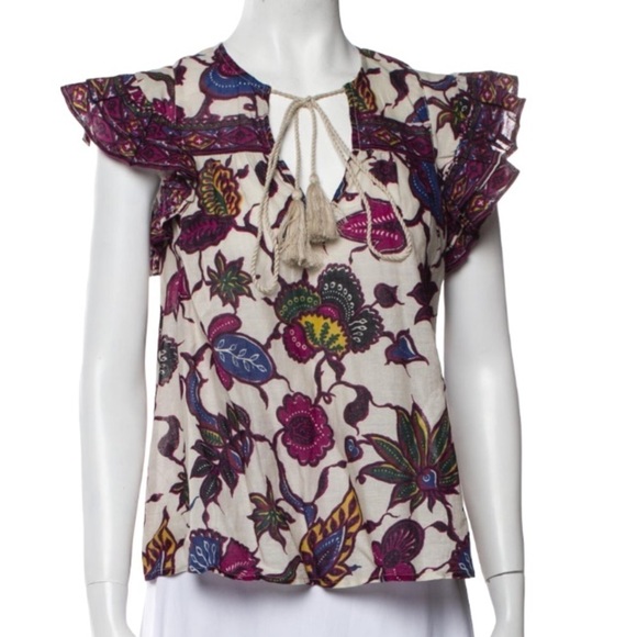 Love the Label New Ruffle Flutter Sleeve Floral Print V Neck Blouse Shirt S Boho - Picture 2 of 15